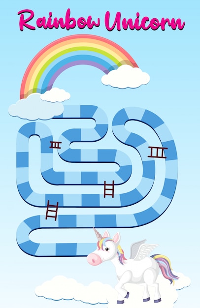 Plantilla de juego de mesa Rainbow Unicorn para niños en edad preescolar