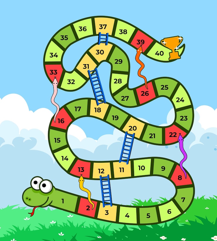 Vector plantilla de juego de mesa de serpiente y escalera