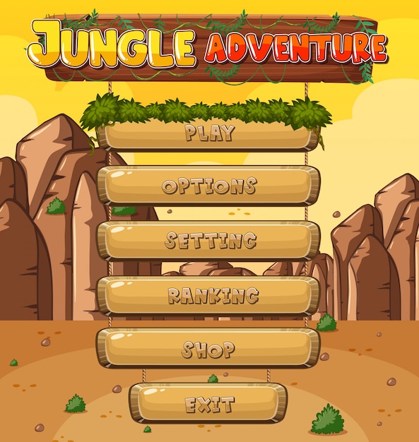 Plantilla de juego con montañas y cielo amarillo