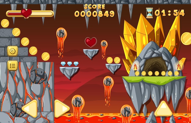 Plantilla de juego de plataformas lava cave