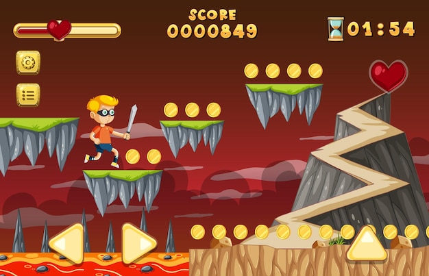 Plantilla de juego de plataformas lava cave