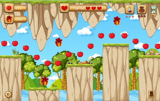 Plantilla de juego de plataformas de recolección de manzanas