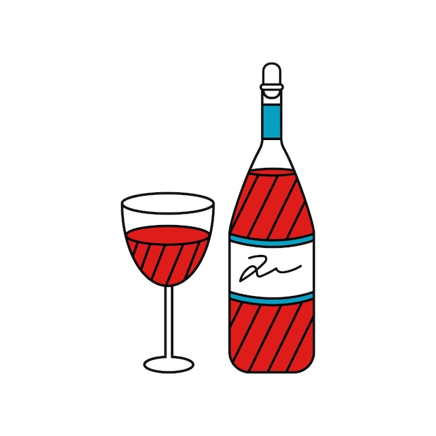 Plantilla de juego de vino de Purim Botella judía tradicional y vino de copa de vino aislado sobre fondo blanco