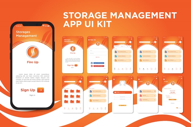 Plantilla de kit de interfaz de usuario de la aplicación Fire Up Storage Management