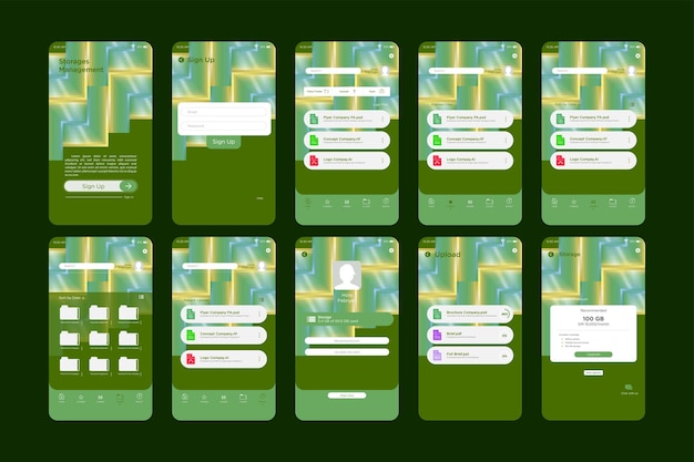 Vector plantilla de kit de interfaz de usuario de aplicación de gestión de almacenamiento de formas de bloque de luz de neón abstracto moderno