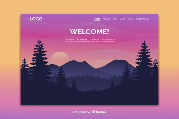 Plantilla de landing page de bienvenida con paisaje