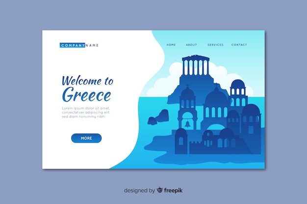 Vector plantilla de landing page de bienvenido a grecia