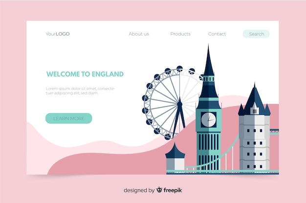 Vector plantilla de landing page de bienvenido a inglaterra