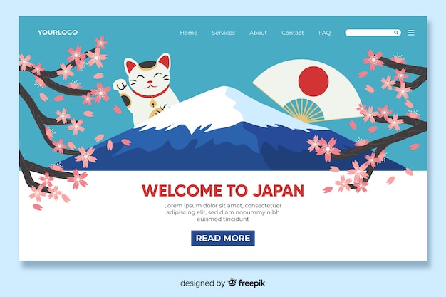 Vector plantilla de landing page de bienvenido a japón