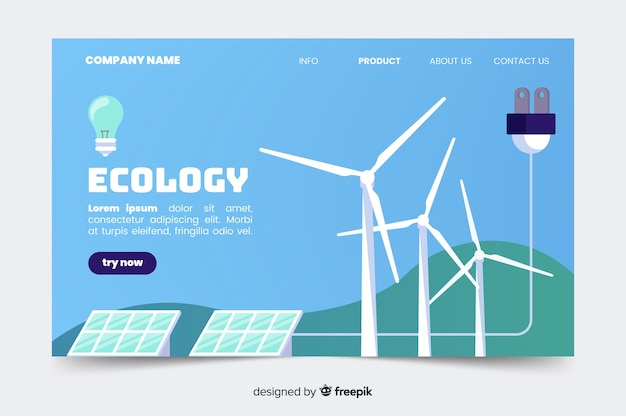 Plantilla de landing page de ecología en diseño plano