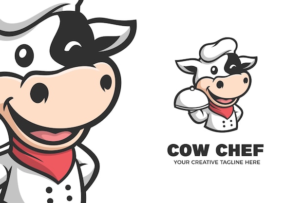 Plantilla linda del logotipo del carácter de la mascota del cocinero de la vaca