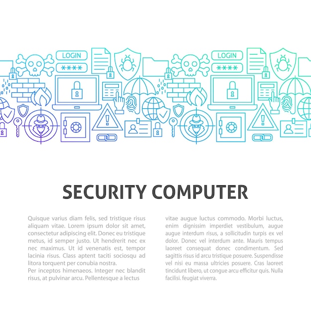 Plantilla de línea de computadora de seguridad Ilustración vectorial de diseño de contorno