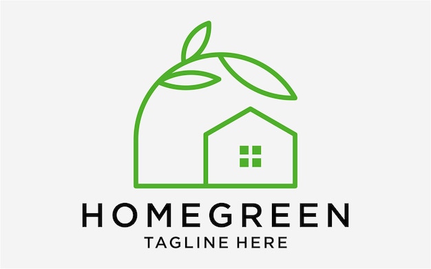 Plantilla de línea de hoja de diseño de logotipo verde hogar