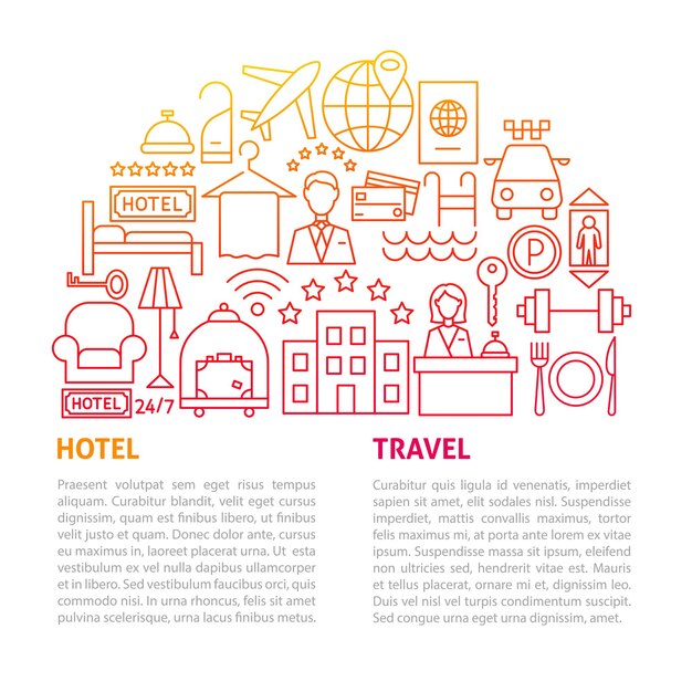 Plantilla de línea de hotel. Ilustración de vector de diseño de esquema.