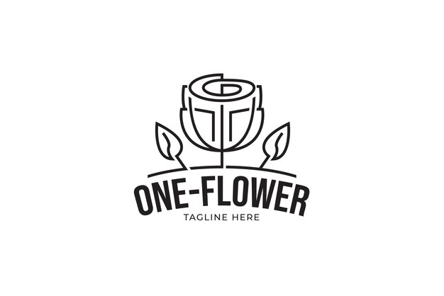 Plantilla de línea mono de logotipo de una flor