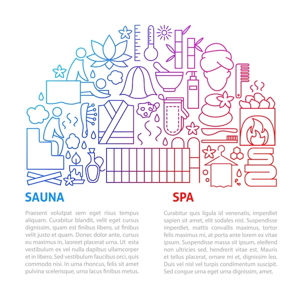 Plantilla de línea de sauna spa ilustración vectorial del diseño del esquema