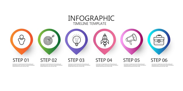 Vector plantilla de línea de tiempo infográfica con 6 opciones