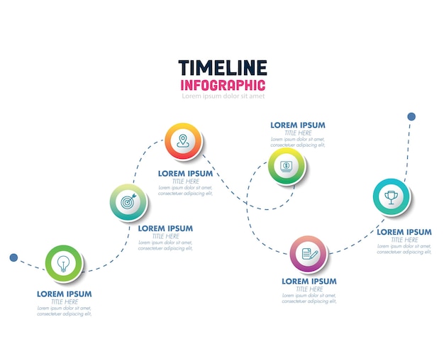 plantilla de línea de tiempo infográfica círculos modernos línea curva
