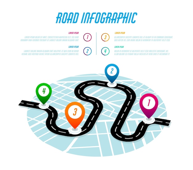 Vector plantilla de línea de tiempo de mapa de vector de infografía de carretera