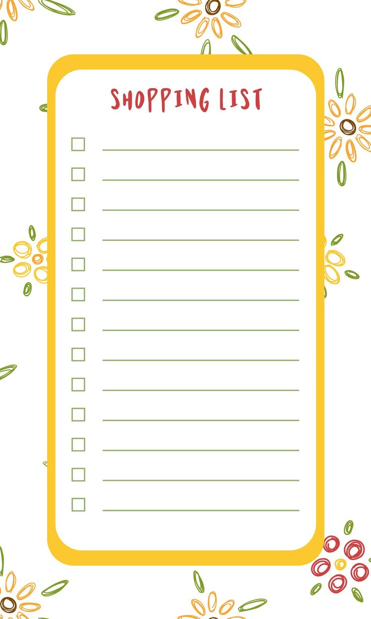 Vector plantilla de lista de compras de vector con fondo floral páginas de notas para hacer planificador diario