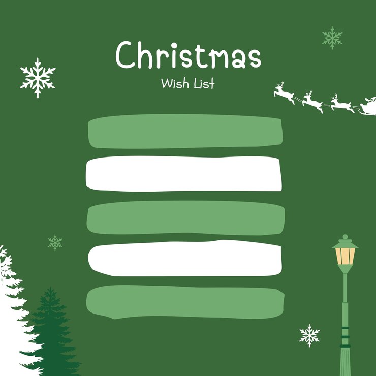 Plantilla de lista de deseos de Navidad con decoraciones festivas