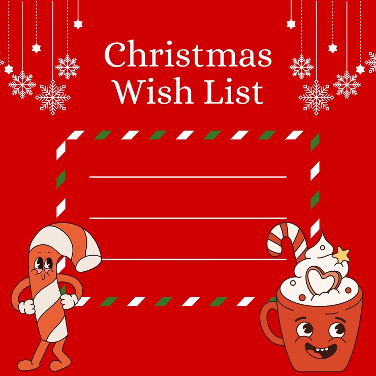 Plantilla de lista de deseos de Navidad con decoraciones festivas