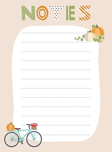 Plantilla de lista de notas ilustración vectorial con elementos de otoño para planificador