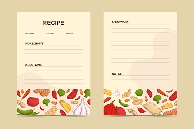 Vector plantilla de lista de recetas de diseño plano