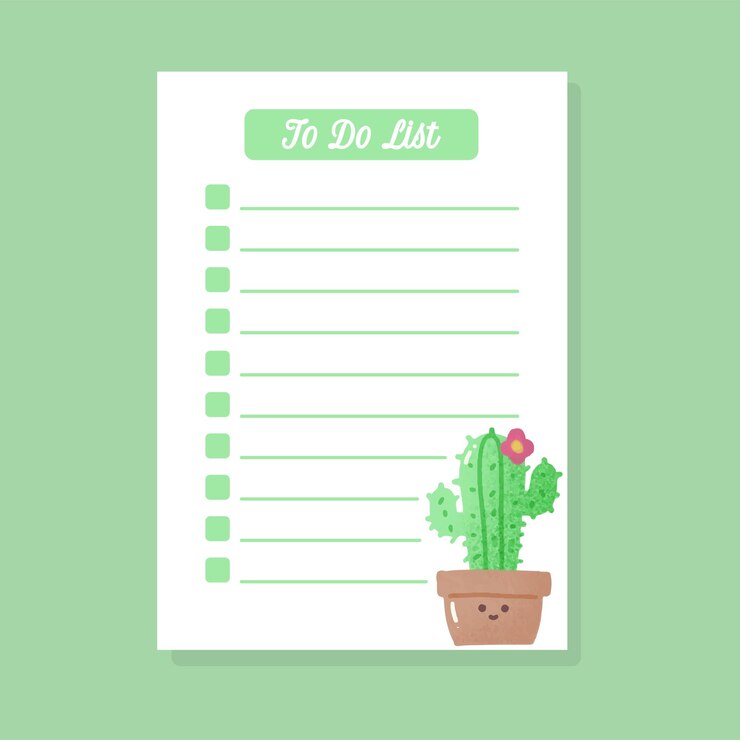 plantilla de lista de tareas con cactus kawaii dibujados a mano