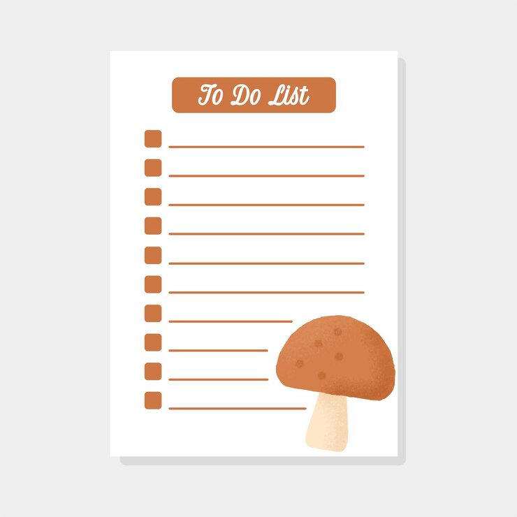 plantilla de lista de tareas con lindos hongos dibujados a mano