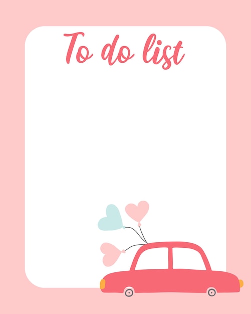 Plantilla de lista de tareas Lista de verificación Ilustración vectorial en un estilo plano Linda lista de tareas de San Valentín