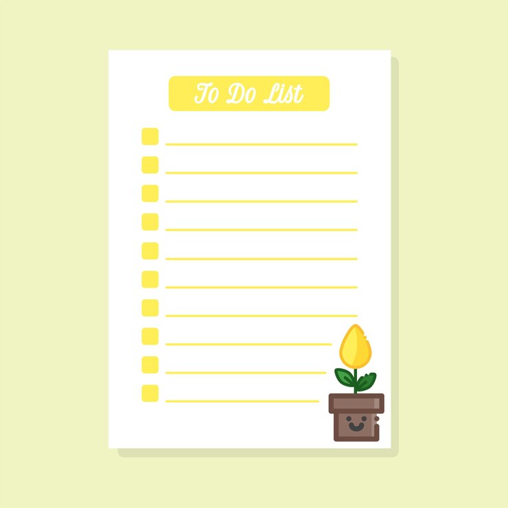 plantilla de lista de tareas pendientes con linda flor amarilla