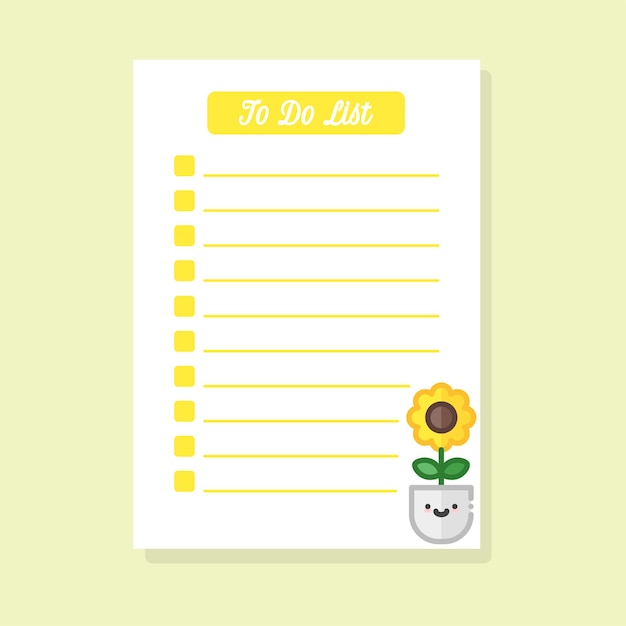 plantilla de lista de tareas pendientes con una linda flor de sol
