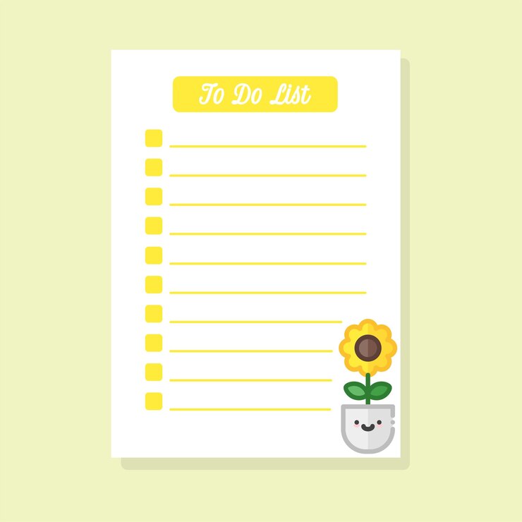 plantilla de lista de tareas pendientes con una linda flor de sol