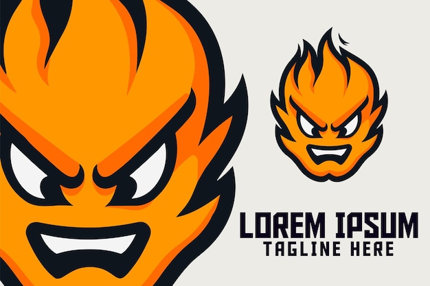 Plantilla de llama y lindo logotipo de cabeza de mascota de fuego Emblema de insignia de icono de Blaze para deportes y deportes electrónicos