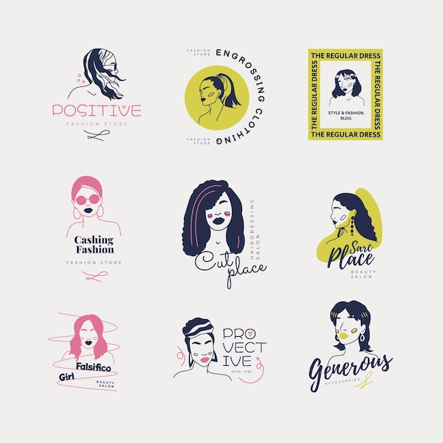 Plantilla de logo de chica de moda dibujada a mano