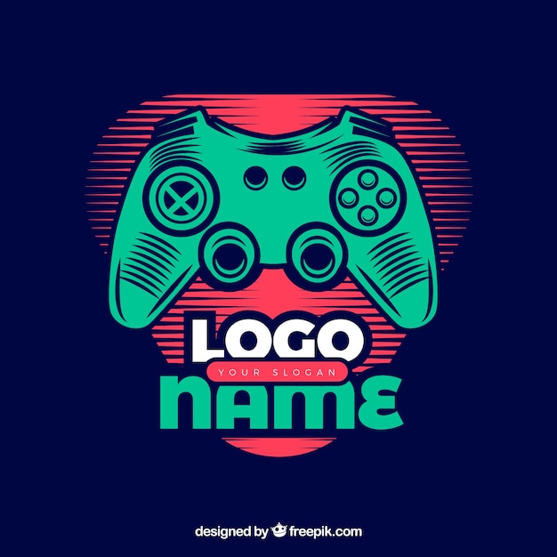 Vector plantilla de logo de videojuego con estilo retro