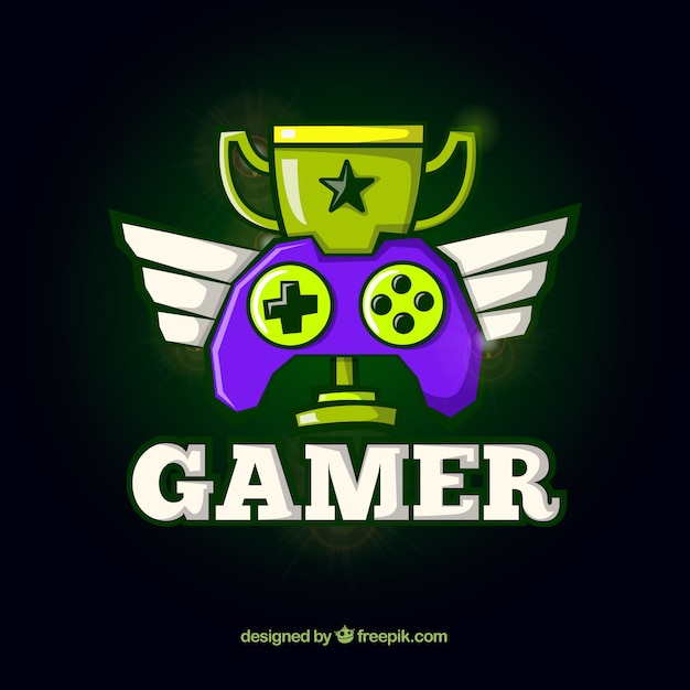 Vector plantilla de logo de videojuego con mando de juego