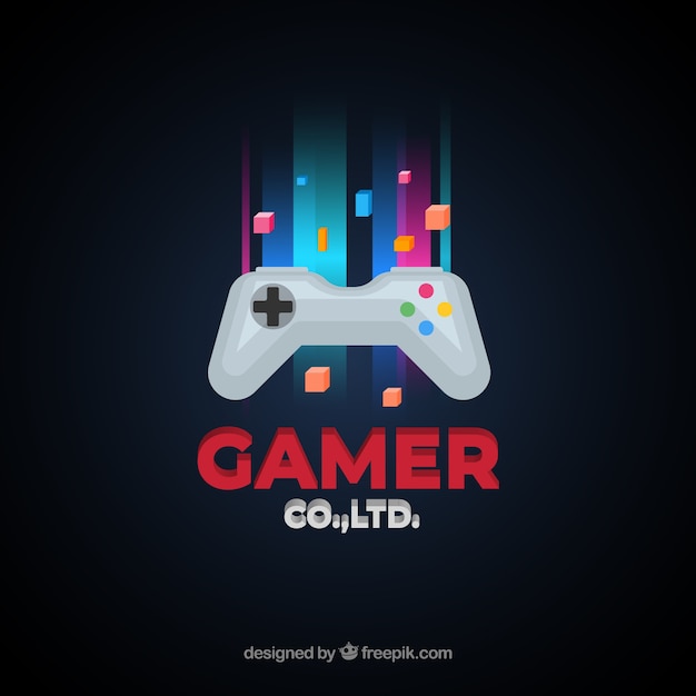 Vector plantilla de logo de videojuego con mando de juego