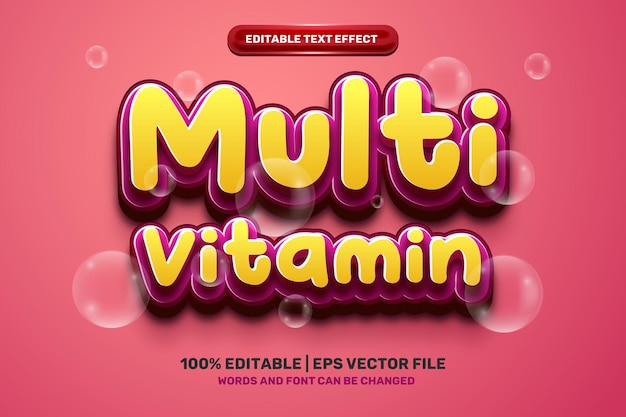 Plantilla de logotipo 3d de alimentos orgánicos frescos multivitamínicos estilo de efecto de texto editable