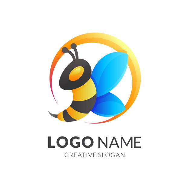 Plantilla de logotipo de abeja animal abstracto, iconos de colores 3de