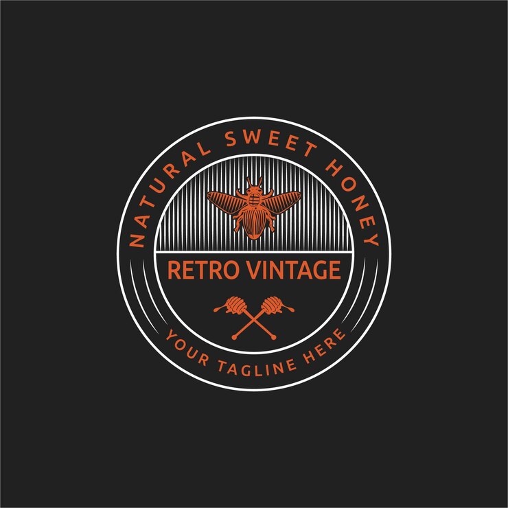 Plantilla de logotipo de abeja vintage retro miel