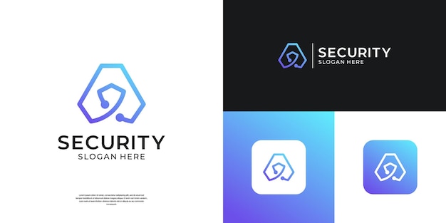 Plantilla de logotipo abstracto con letra A y escudo de seguridad. Logotipo vectorial moderno de protección tecnológica digital