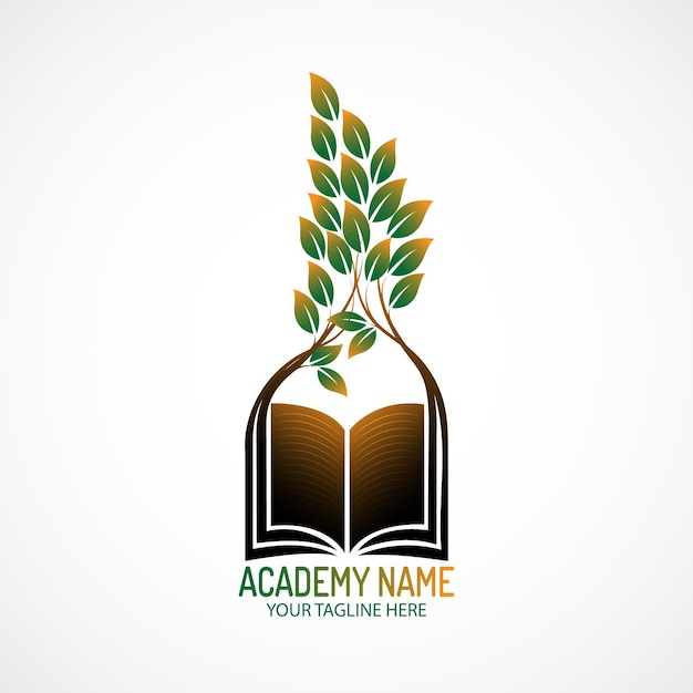 Vector plantilla de logotipo de academia natural, vector de logotipo de arte de árbol de libro.