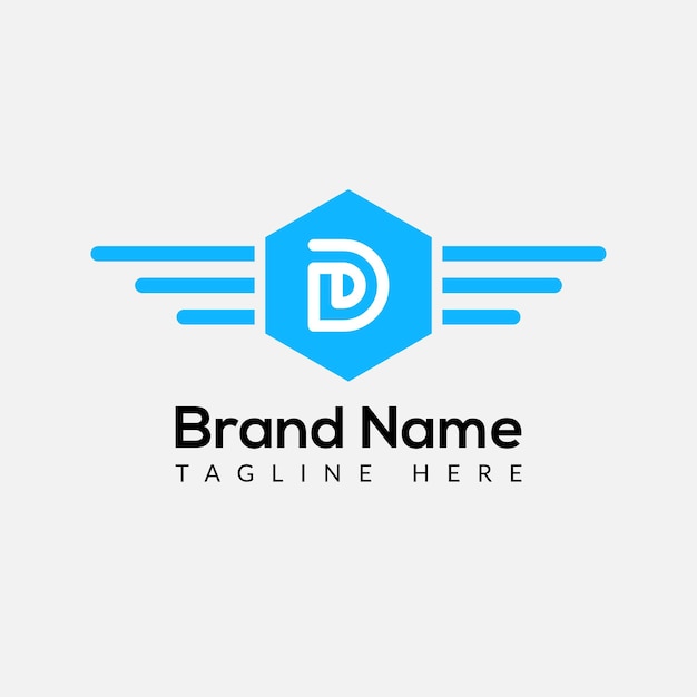Plantilla de logotipo de ala en la letra D Plantilla de concepto de signo de ala inicial de la letra D