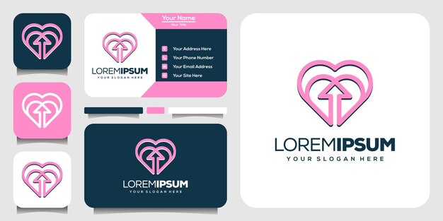 plantilla de logotipo de amor y flecha de arte de línea abstracta