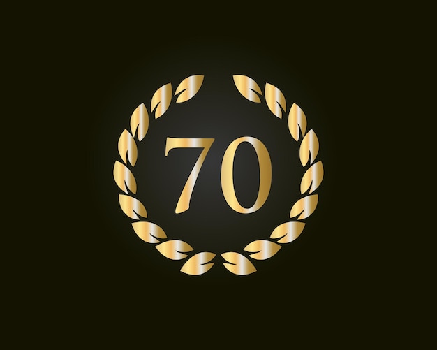Plantilla del logotipo del anillo del 70o aniversario del logotipo del 70o aniversario con anillo dorado aislado