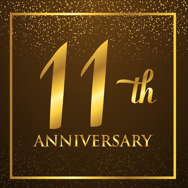 Plantilla de logotipo de aniversario de 11 años en color dorado. celebrando los elementos de diseño de números dorados