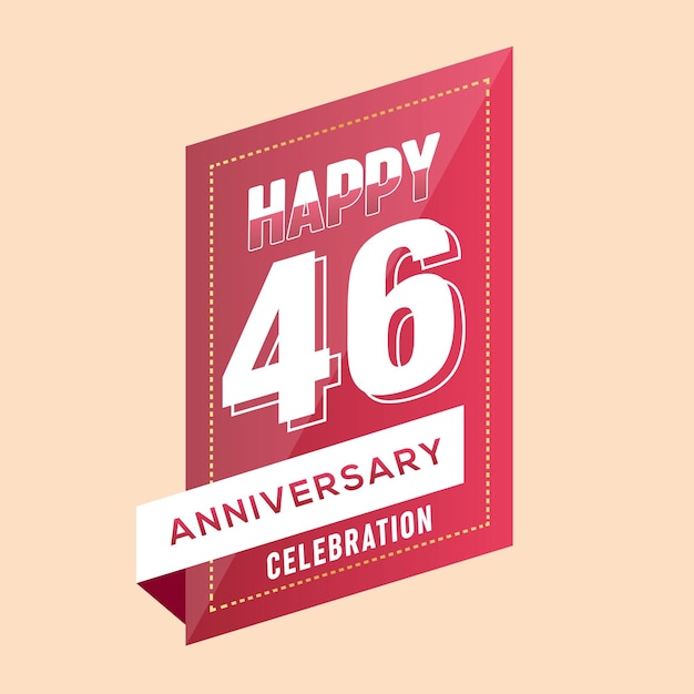 Plantilla de logotipo de aniversario de 46 años sobre fondo marrón. celebrando números blancos y cinta.