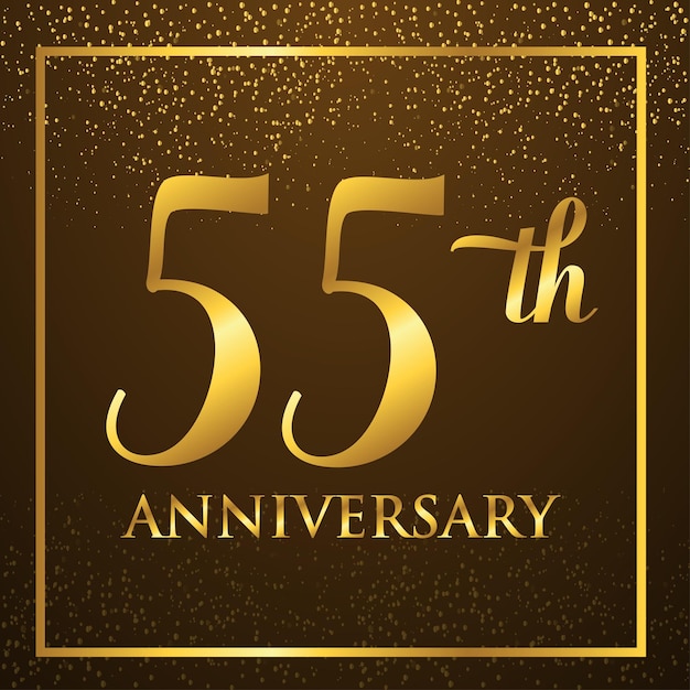 Vector plantilla de logotipo de aniversario de 55 años en color dorado. celebrando los elementos de diseño de números dorados
